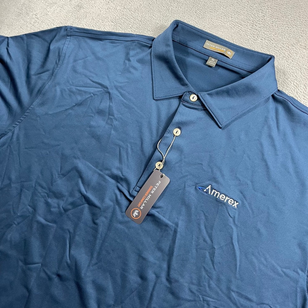 Peter Millar Summer Comfort Polo Shirt Mens XL Blue Amerex Logo Performance Golf